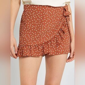 American eagle large faux wrap skirt shorts orange brown polka dot skort
